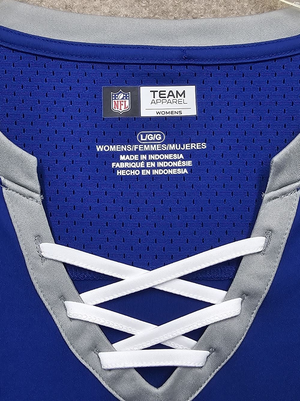 NFL Team Apparel Colts Lace Up Glitter Horseshoe Jersey Top L - Picture 2 of 12